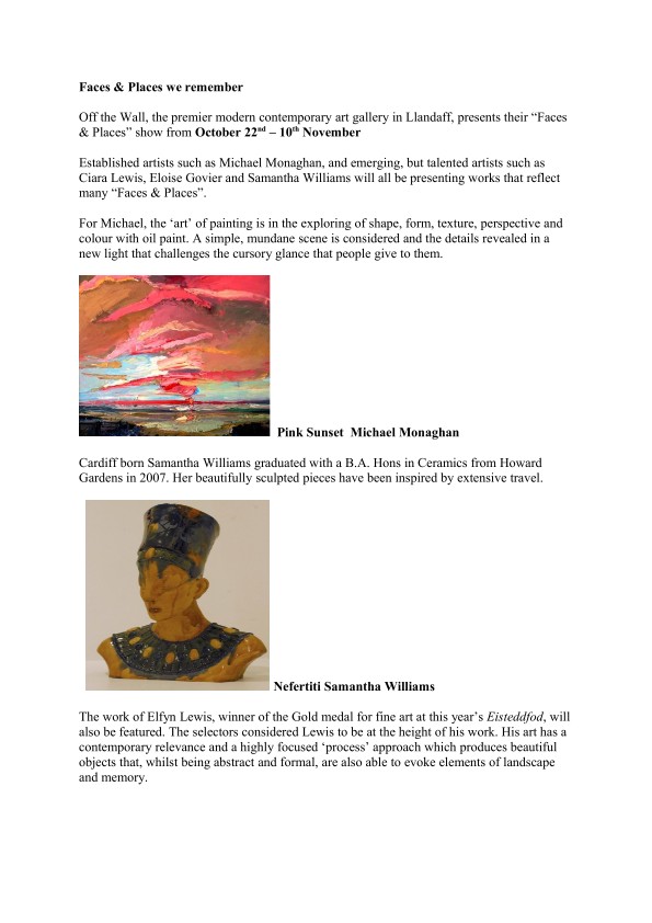 OFF THE WALL 'Faces & Places - Galleries magazine